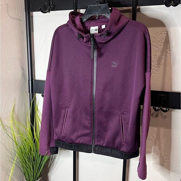 Puma Zip up hooded jacket fleece lined Plum size medium - Picture 5 of 16